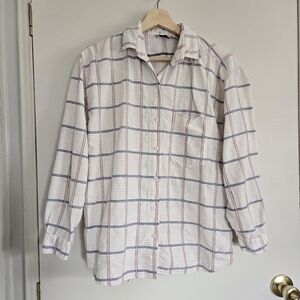 Vintage First Class Button Up Shirt Women's L Blue And Pink Plaid Locker Loop